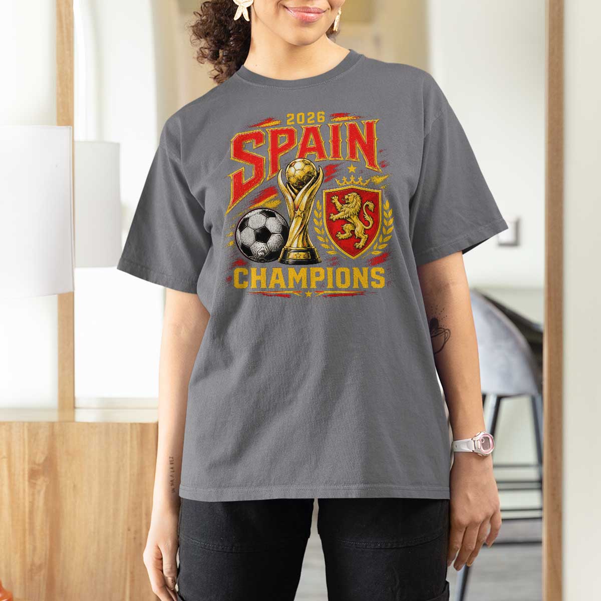 Spain Champions 2026 T Shirt For Women Spanish Soccer Fan Graphic