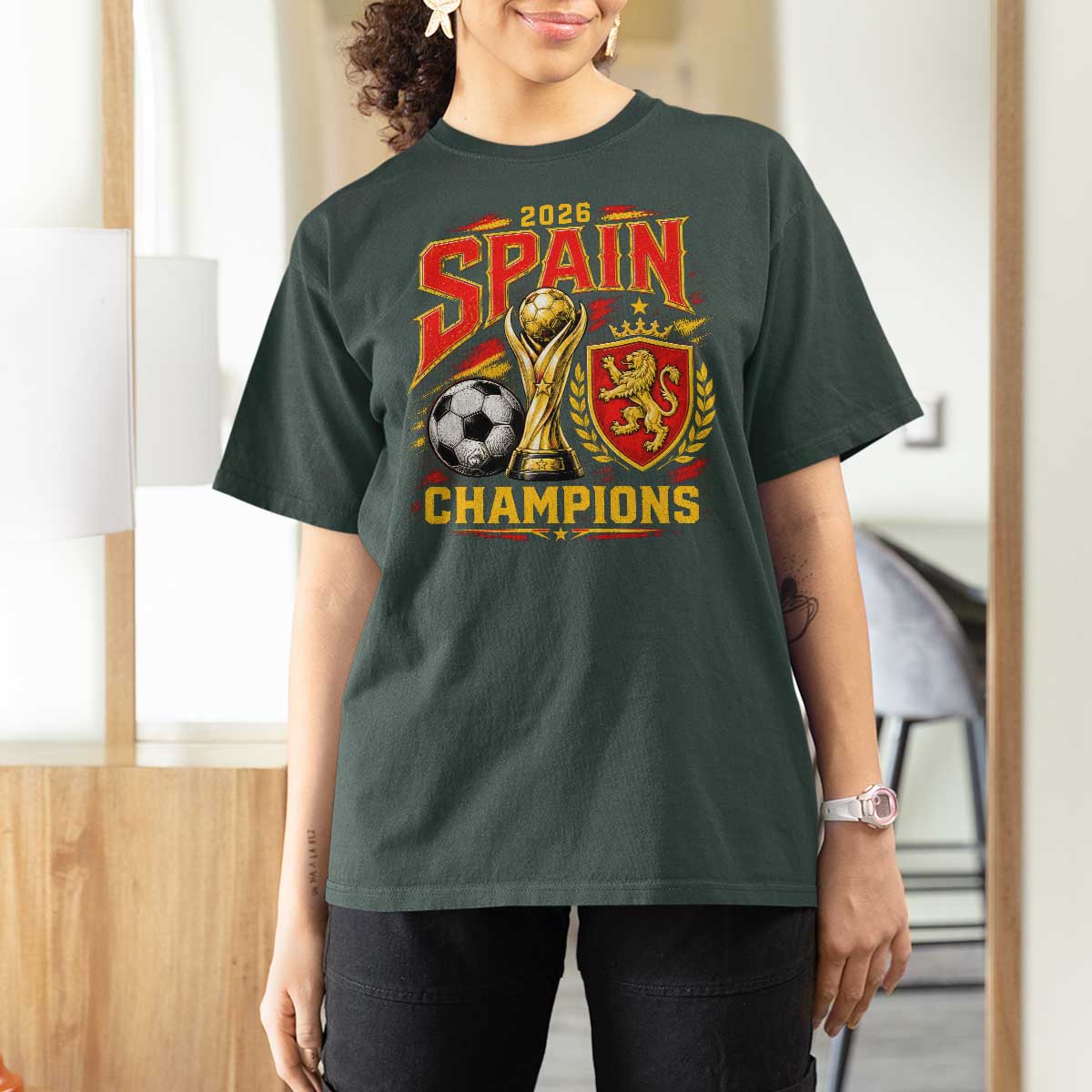 Spain Champions 2026 T Shirt For Women Spanish Soccer Fan Graphic