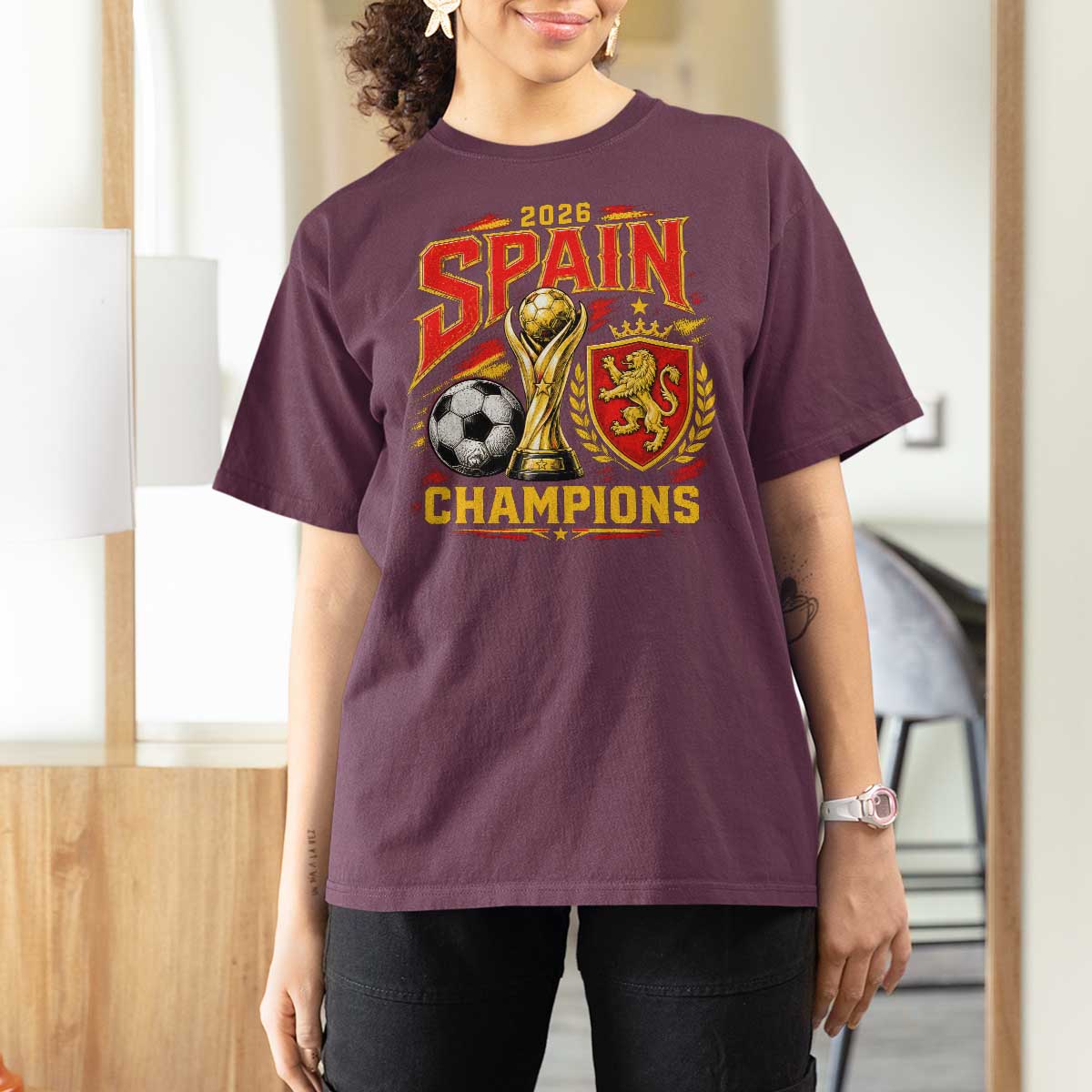 Spain Champions 2026 T Shirt For Women Spanish Soccer Fan Graphic