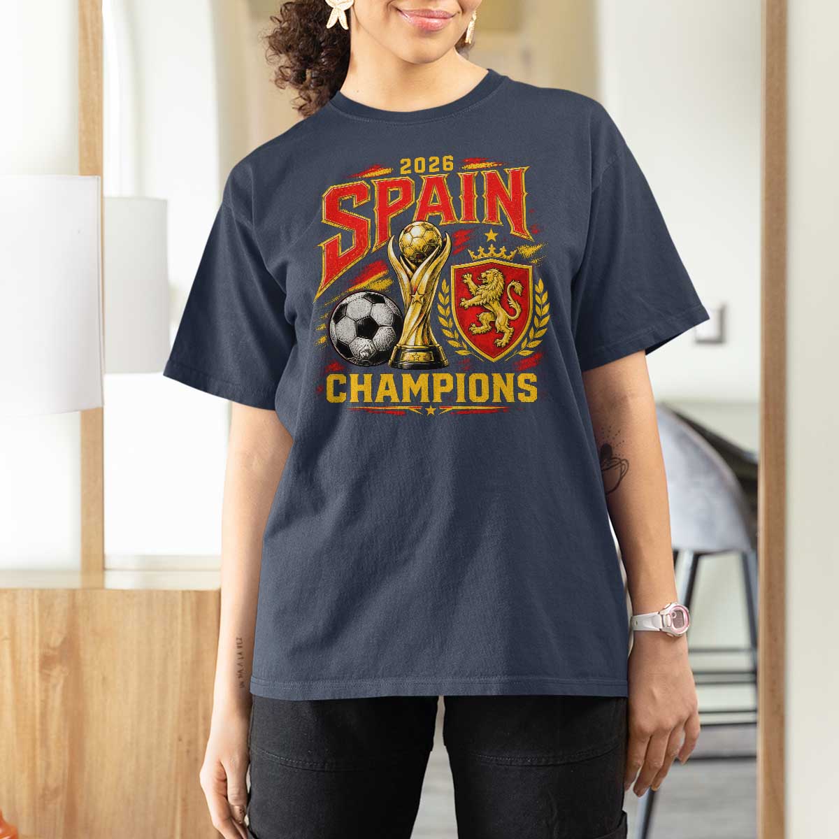 Spain Champions 2026 T Shirt For Women Spanish Soccer Fan Graphic