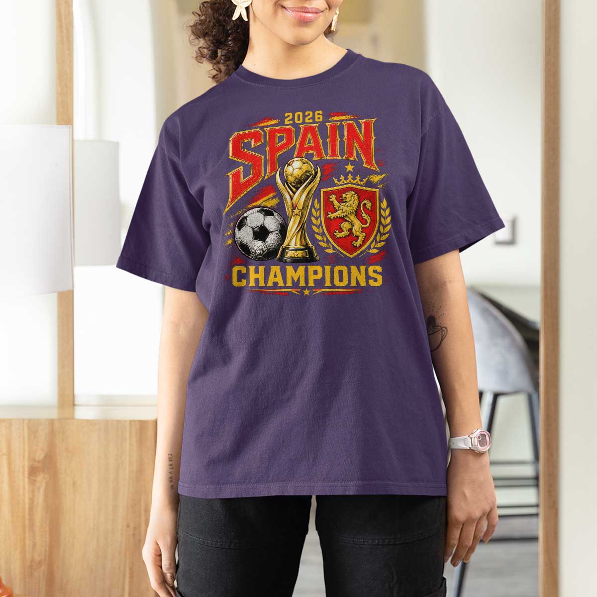 Spain Champions 2026 T Shirt For Women Spanish Soccer Fan Graphic