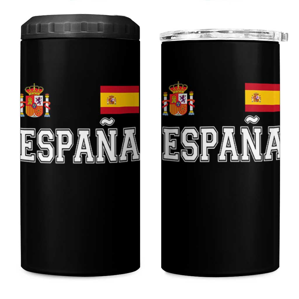 Spain Espana 4 in 1 Can Cooler Tumbler Vintage Spanish Flag Royal Crest Graphic