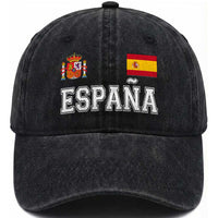 Spain Espana Washed Cotton Baseball Cap Vintage Spanish Flag Royal Crest Graphic