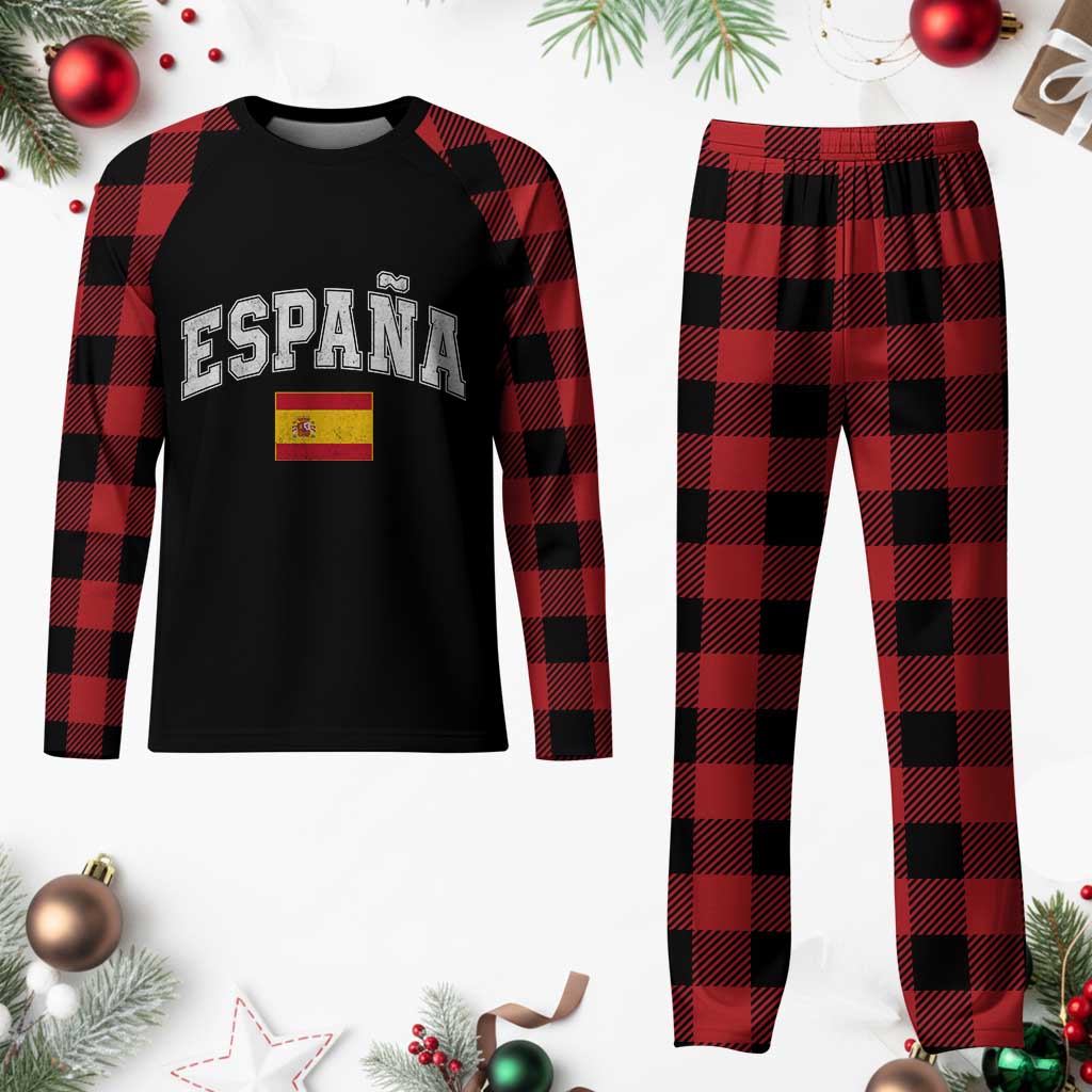 España Vintage Spanish Flag Pride Graphic Plaid Pajama Set