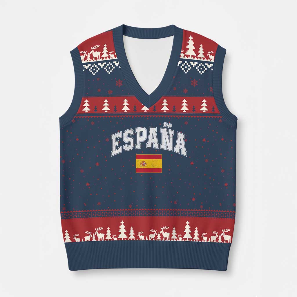 España Vintage Spanish Flag Pride Graphic V-Neck Knit Sweater Vest