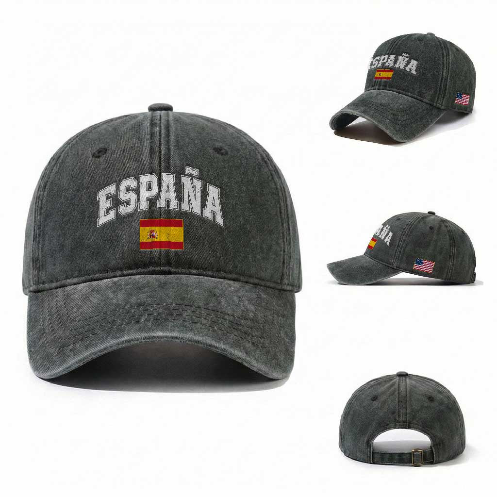 España Vintage Spanish Flag Pride Graphic Washed Cotton Baseball Cap
