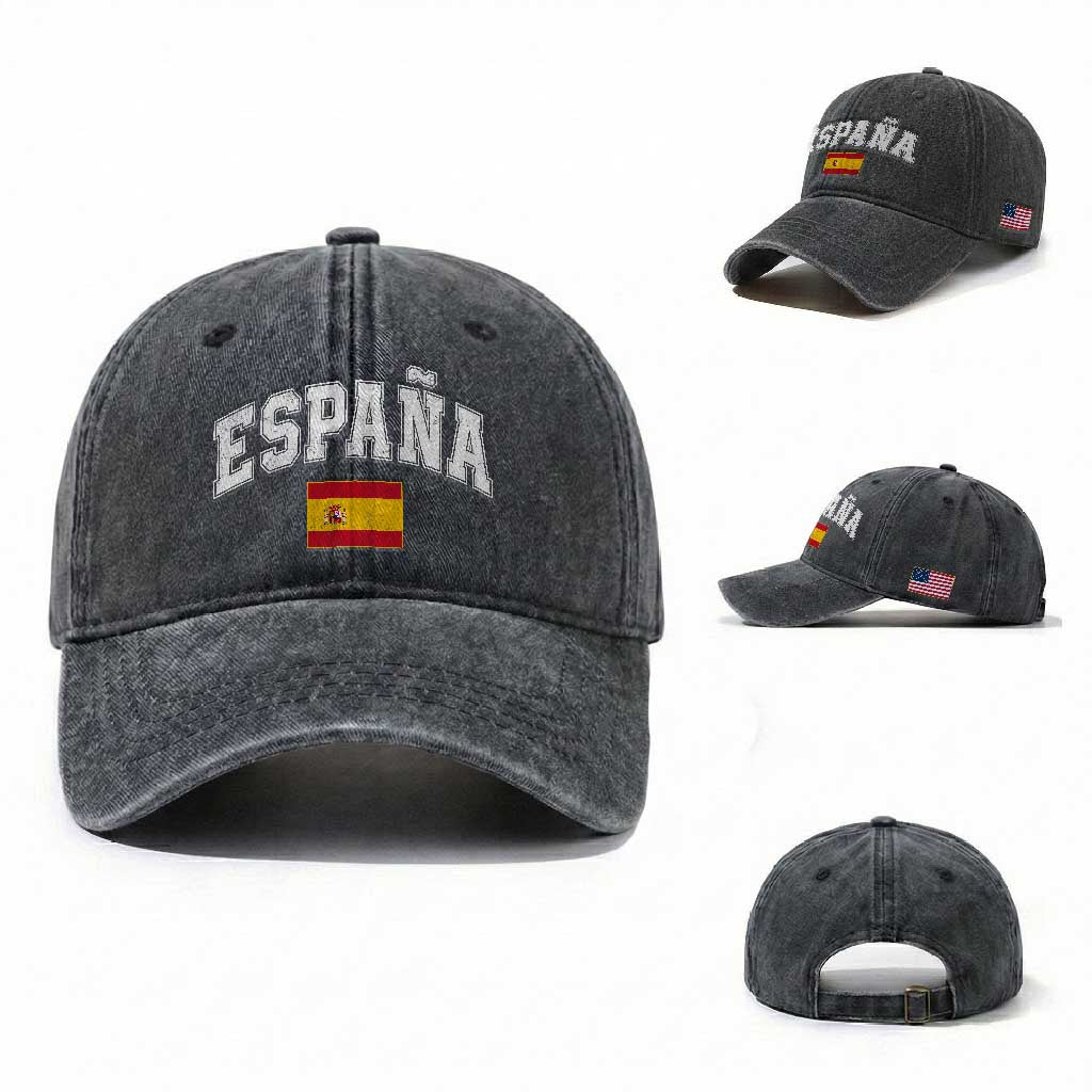 España Vintage Spanish Flag Pride Graphic Washed Cotton Baseball Cap