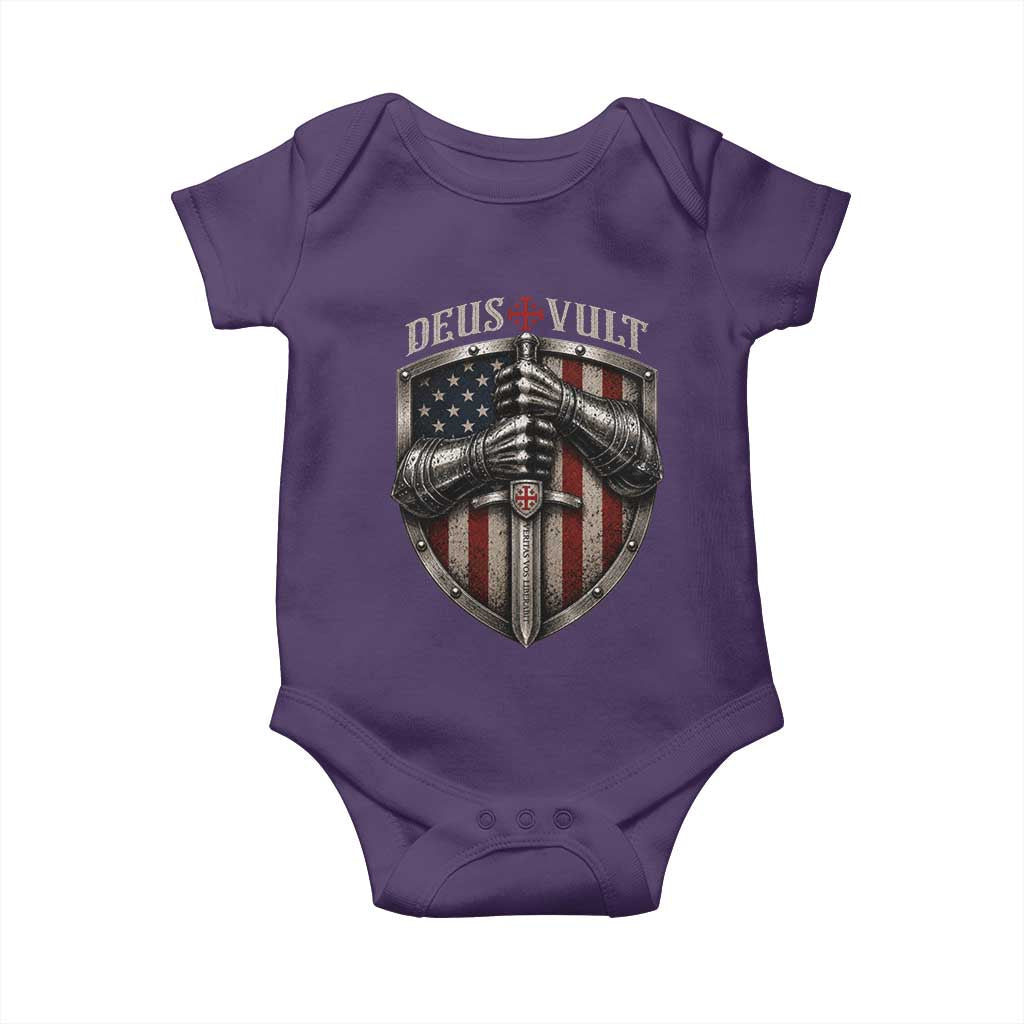 Catholic Knight Templar Crusader Baby Onesie Rertro Deus Vult American Flag