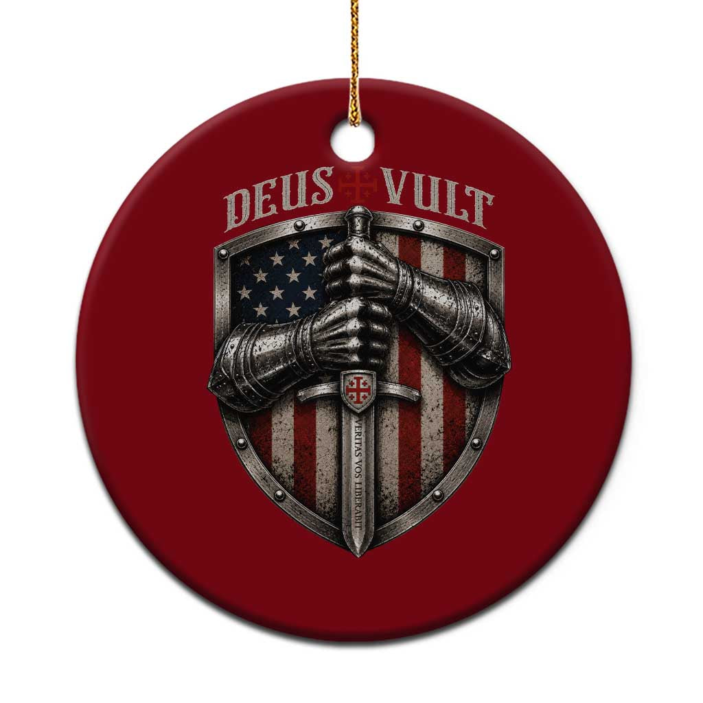 Catholic Knight Templar Crusader Ceramic Ornament Rertro Deus Vult American Flag