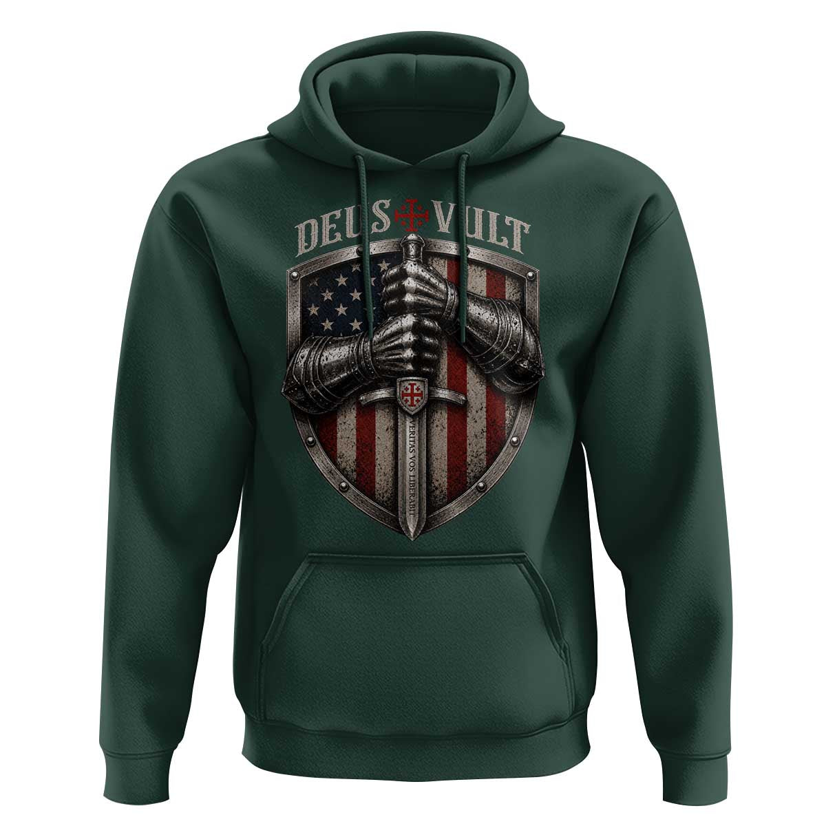 Catholic Knight Templar Crusader Hoodie Rertro Deus Vult American Flag