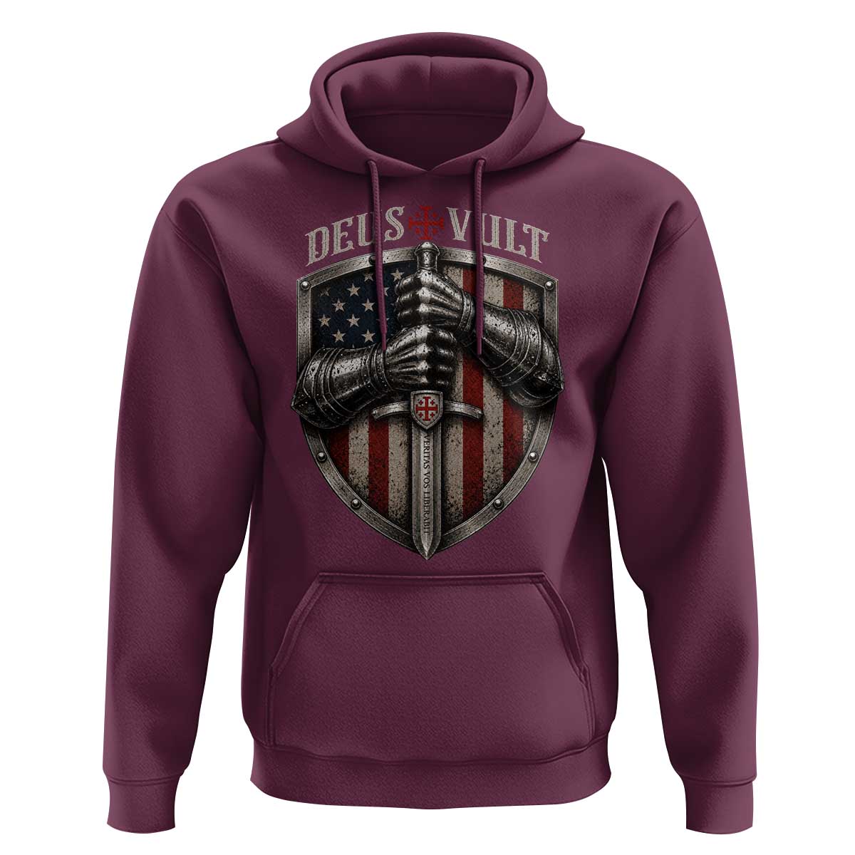 Catholic Knight Templar Crusader Hoodie Rertro Deus Vult American Flag