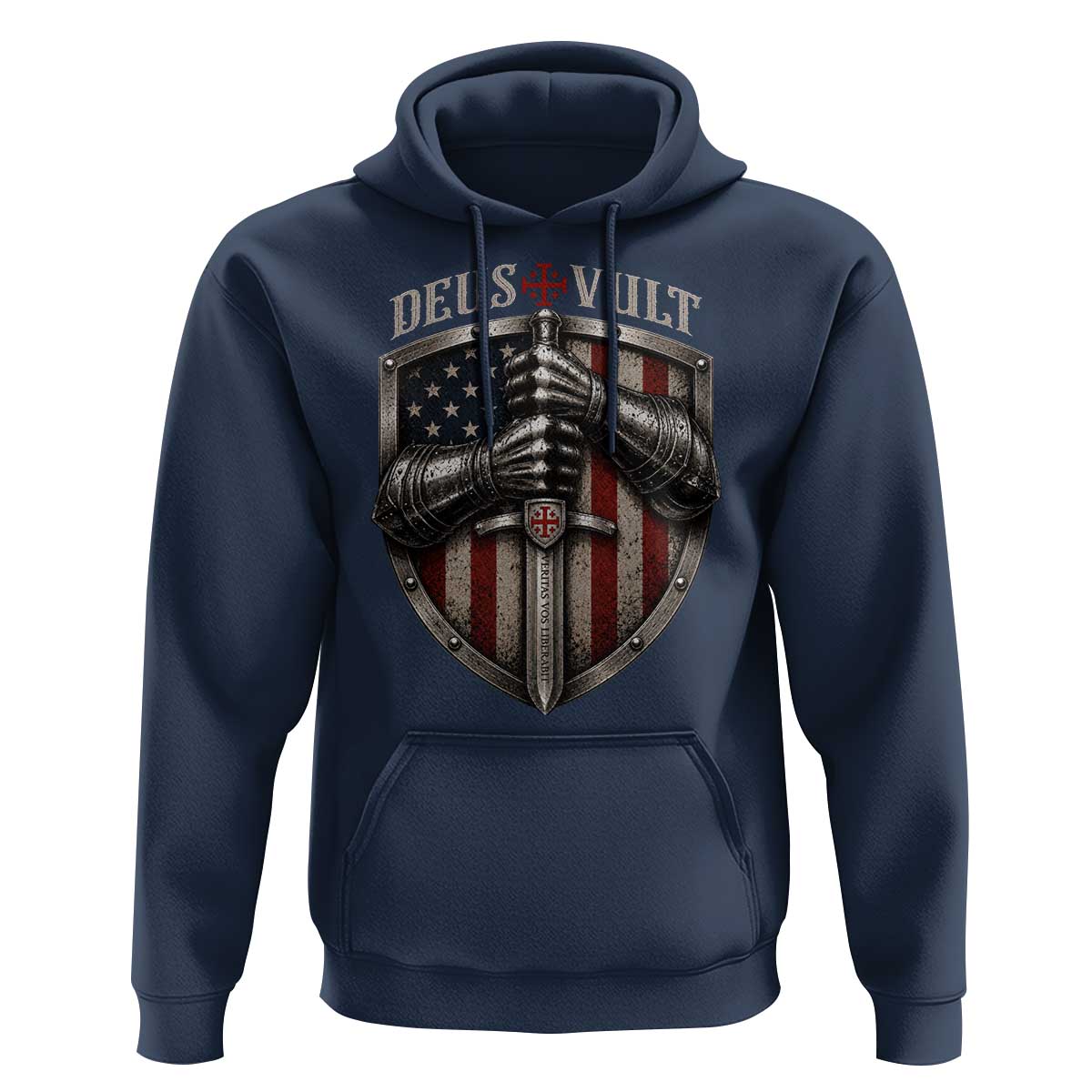Catholic Knight Templar Crusader Hoodie Rertro Deus Vult American Flag