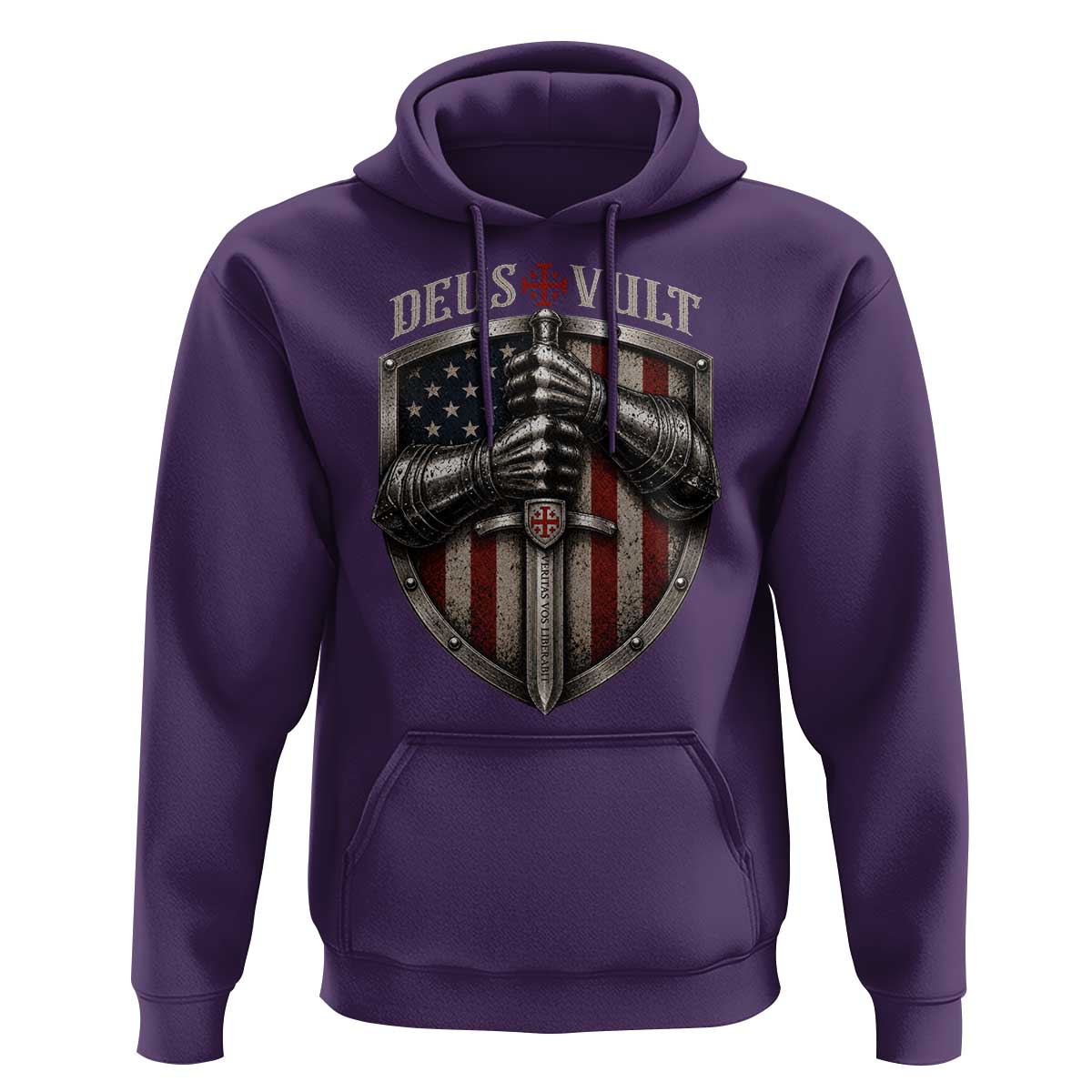 Catholic Knight Templar Crusader Hoodie Rertro Deus Vult American Flag