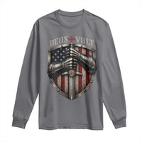 Catholic Knight Templar Crusader Long Sleeve Shirt Rertro Deus Vult American Flag