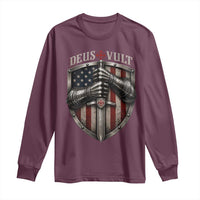 Catholic Knight Templar Crusader Long Sleeve Shirt Rertro Deus Vult American Flag