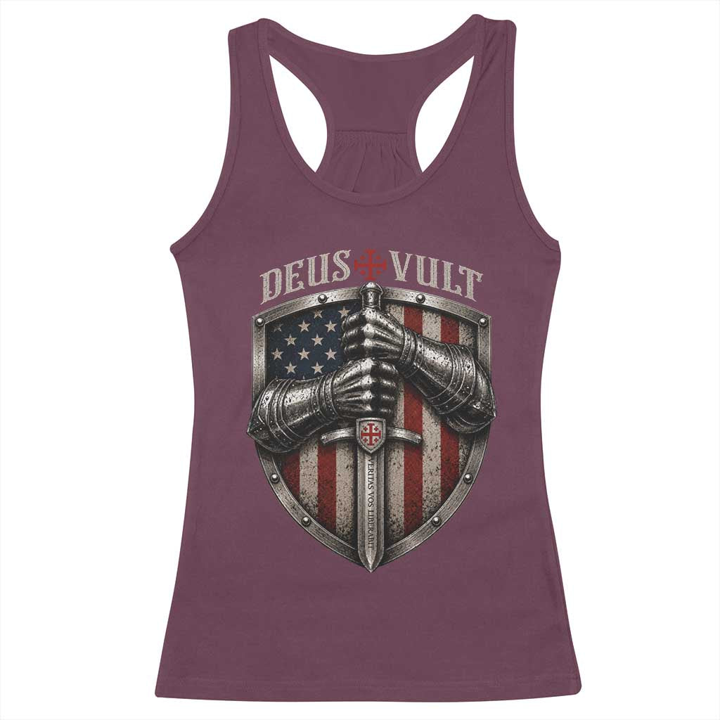 Catholic Knight Templar Crusader Racerback Tank Top Rertro Deus Vult American Flag