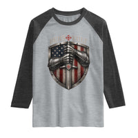 Catholic Knight Templar Crusader Raglan Shirt Rertro Deus Vult American Flag