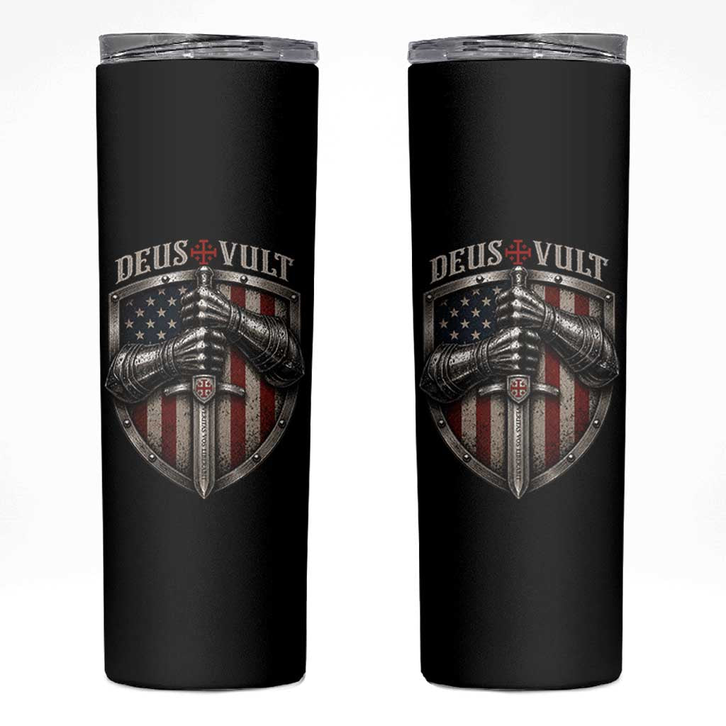 Catholic Knight Templar Crusader Skinny Tumbler Rertro Deus Vult American Flag