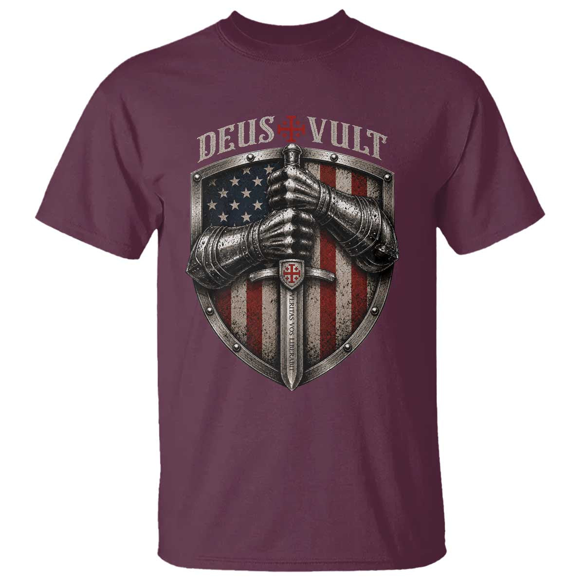 Catholic Knight Templar Crusader T Shirt Rertro Deus Vult American Flag