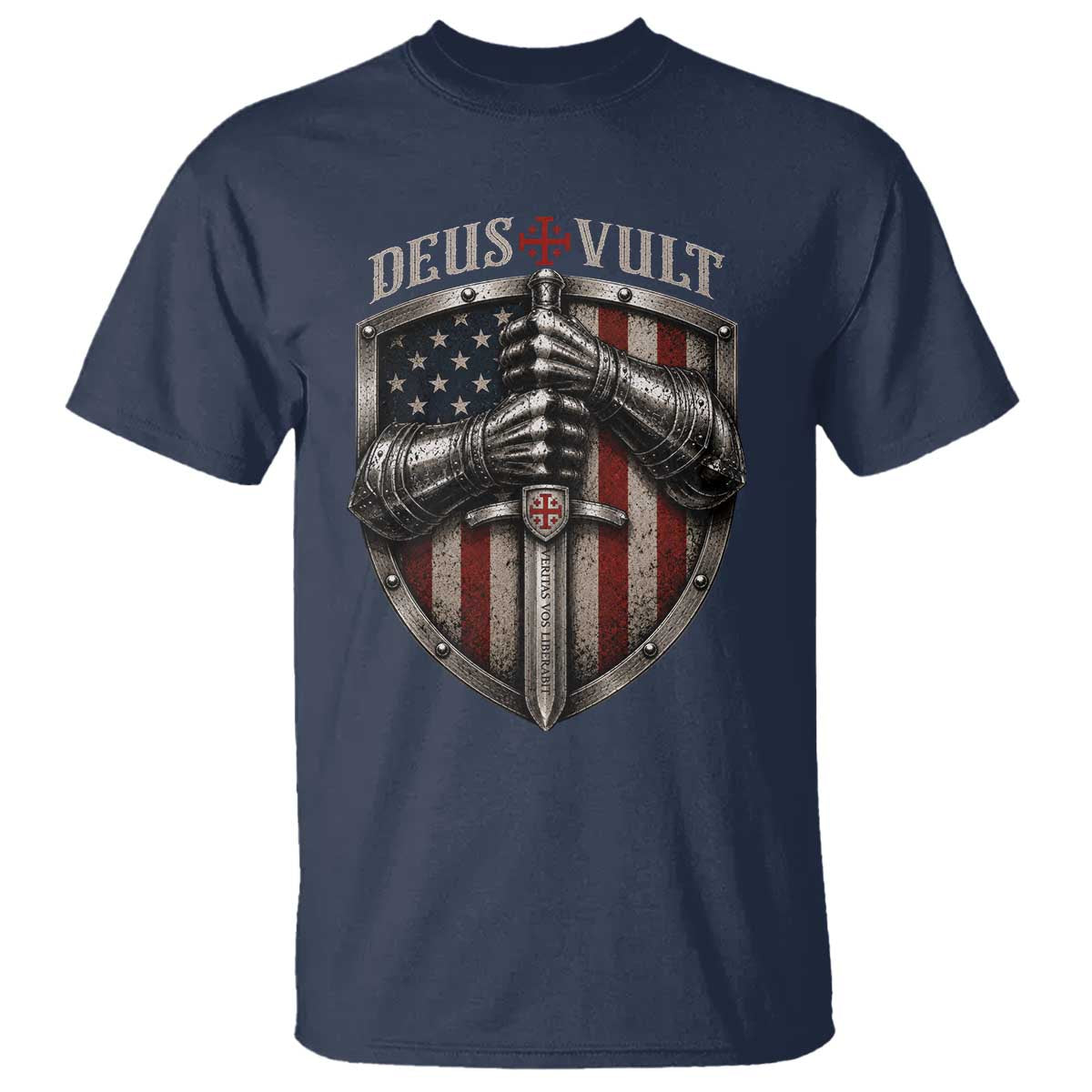 Catholic Knight Templar Crusader T Shirt Rertro Deus Vult American Flag