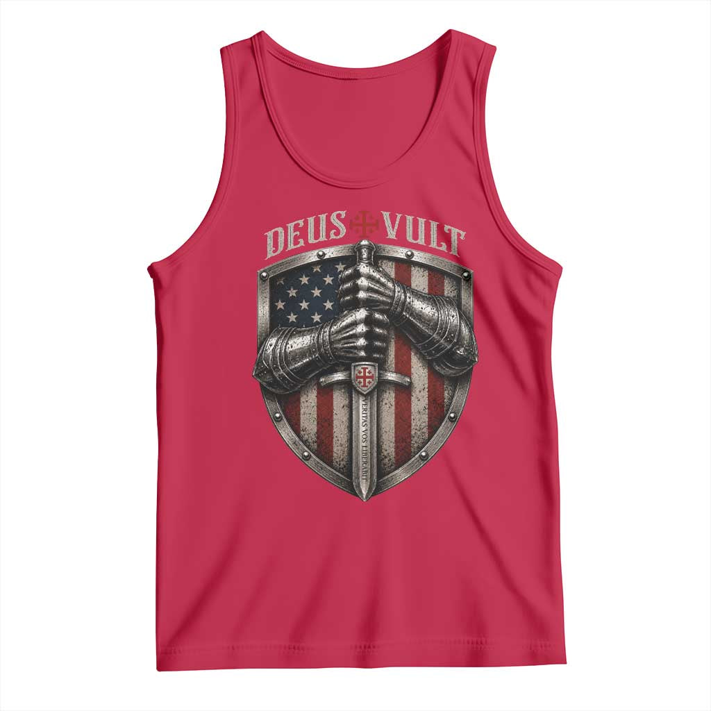 Catholic Knight Templar Crusader Tank Top Rertro Deus Vult American Flag