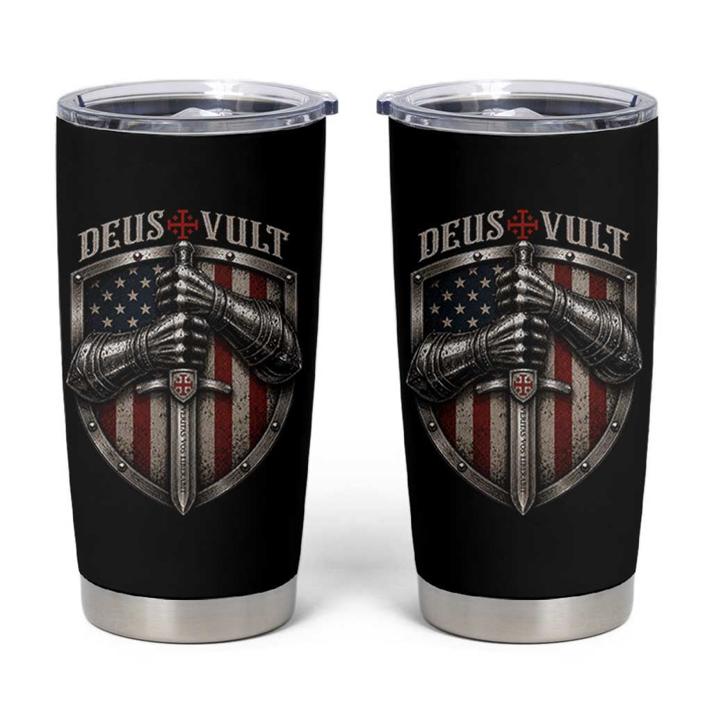 Catholic Knight Templar Crusader Tumbler Cup Rertro Deus Vult American Flag