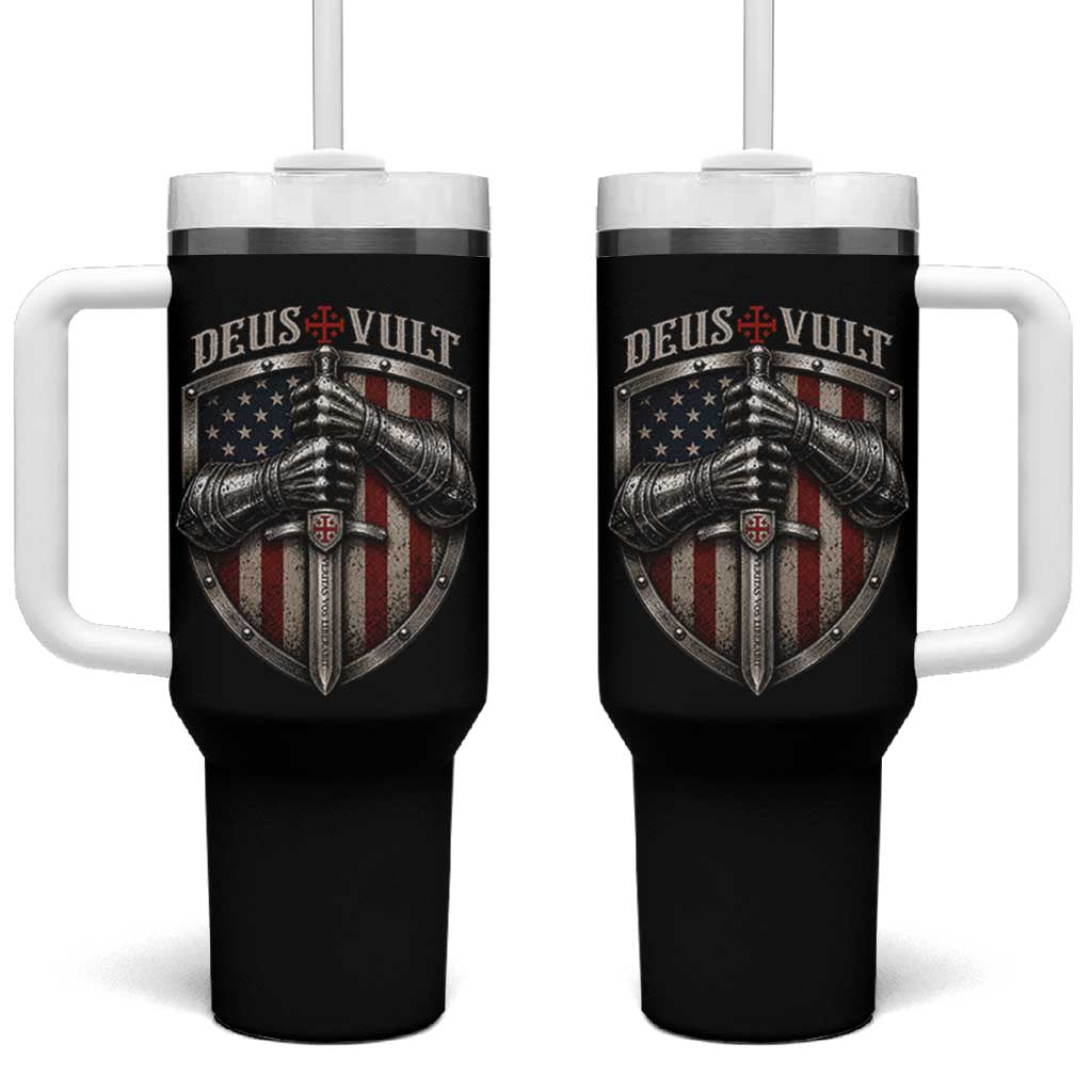 Catholic Knight Templar Crusader Tumbler With Handle Rertro Deus Vult American Flag