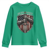 Catholic Knight Templar Crusader Youth Sweatshirt Rertro Deus Vult American Flag