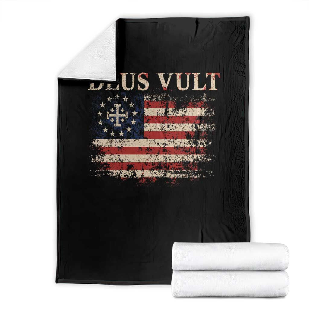 Catholic Knight Templar Crusader Cross Throw Blanket Vintage American Flag