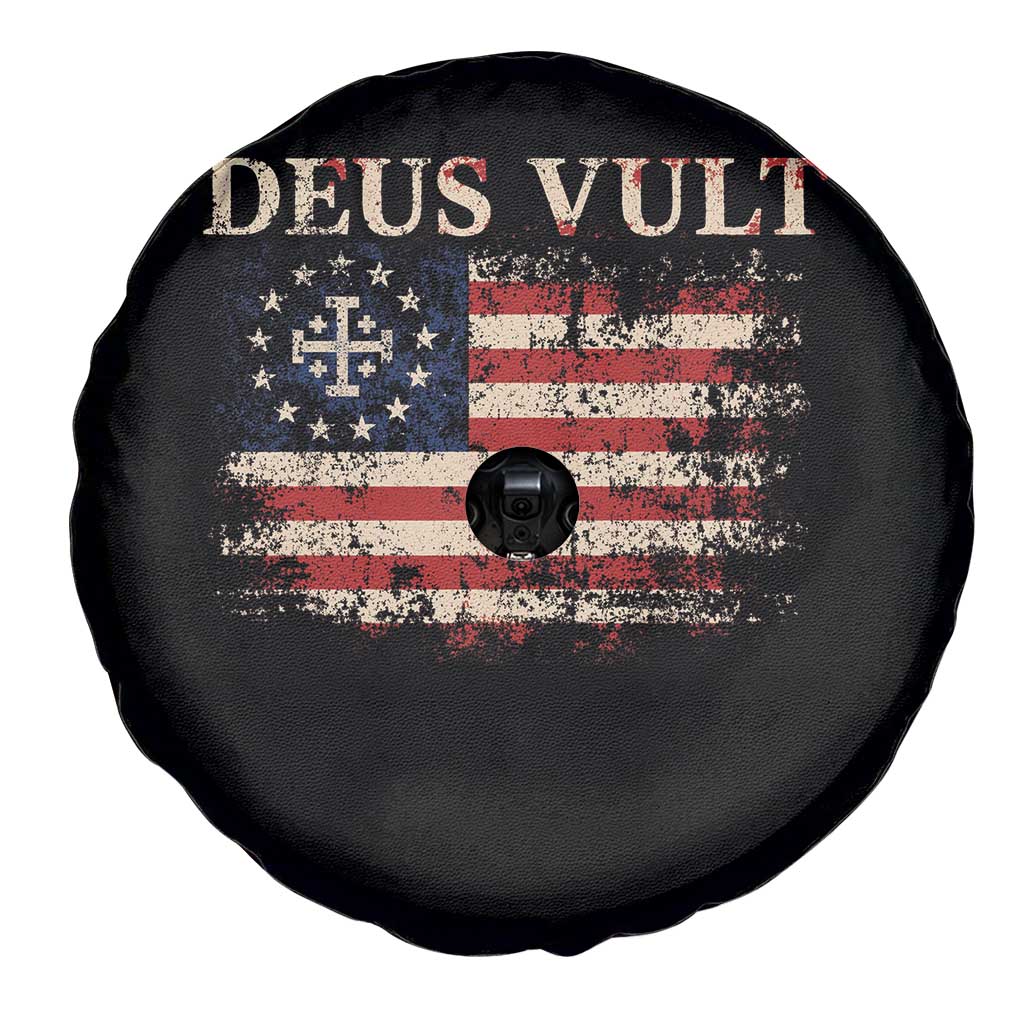 Catholic Knight Templar Crusader Cross Spare Tire Cover Vintage American Flag