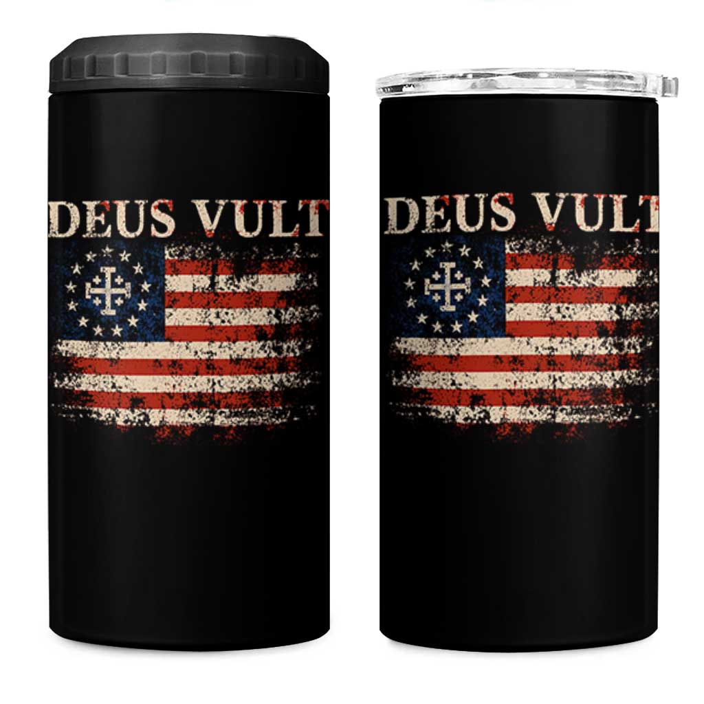 Catholic Knight Templar Crusader Cross 4 in 1 Can Cooler Tumbler Vintage American Flag