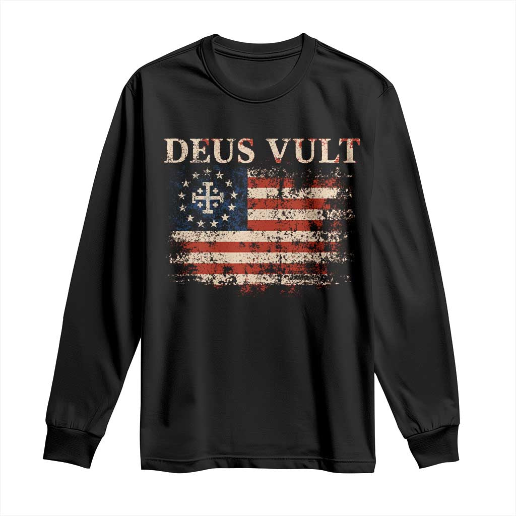 Catholic Knight Templar Crusader Cross Long Sleeve Shirt Vintage American Flag