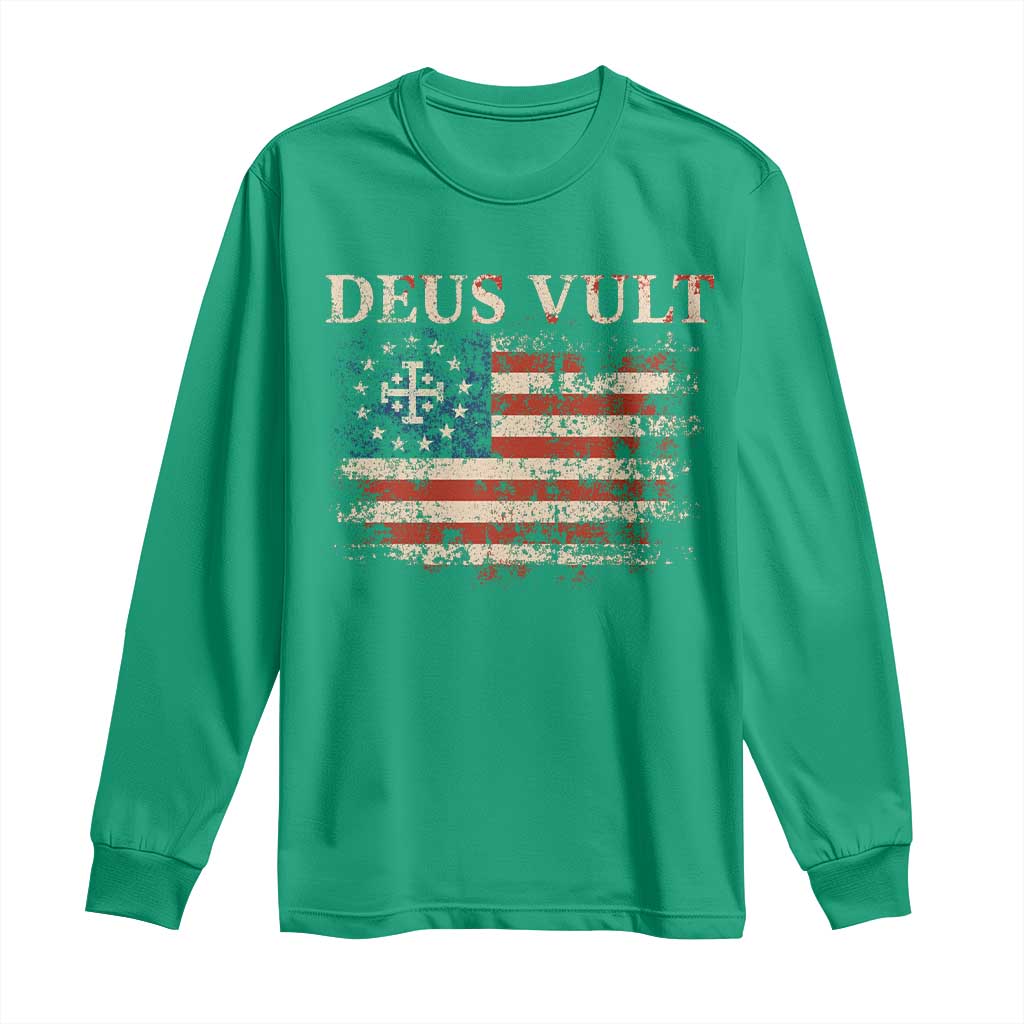 Catholic Knight Templar Crusader Cross Long Sleeve Shirt Vintage American Flag