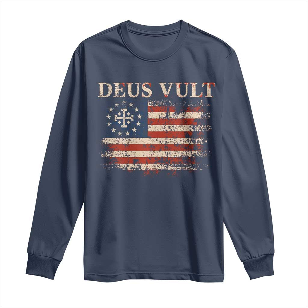 Catholic Knight Templar Crusader Cross Long Sleeve Shirt Vintage American Flag