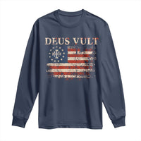 Catholic Knight Templar Crusader Cross Long Sleeve Shirt Vintage American Flag
