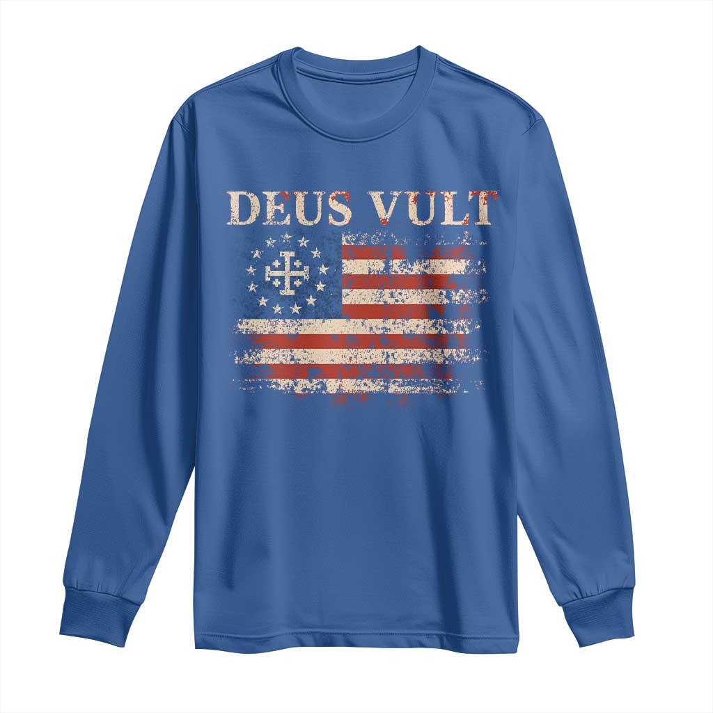 Catholic Knight Templar Crusader Cross Long Sleeve Shirt Vintage American Flag