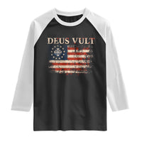 Catholic Knight Templar Crusader Cross Raglan Shirt Vintage American Flag
