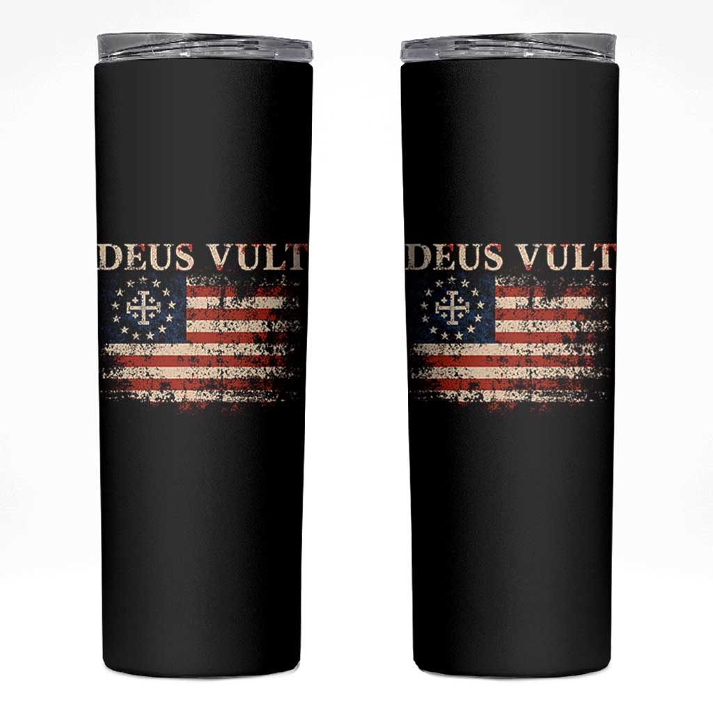 Catholic Knight Templar Crusader Cross Skinny Tumbler Vintage American Flag