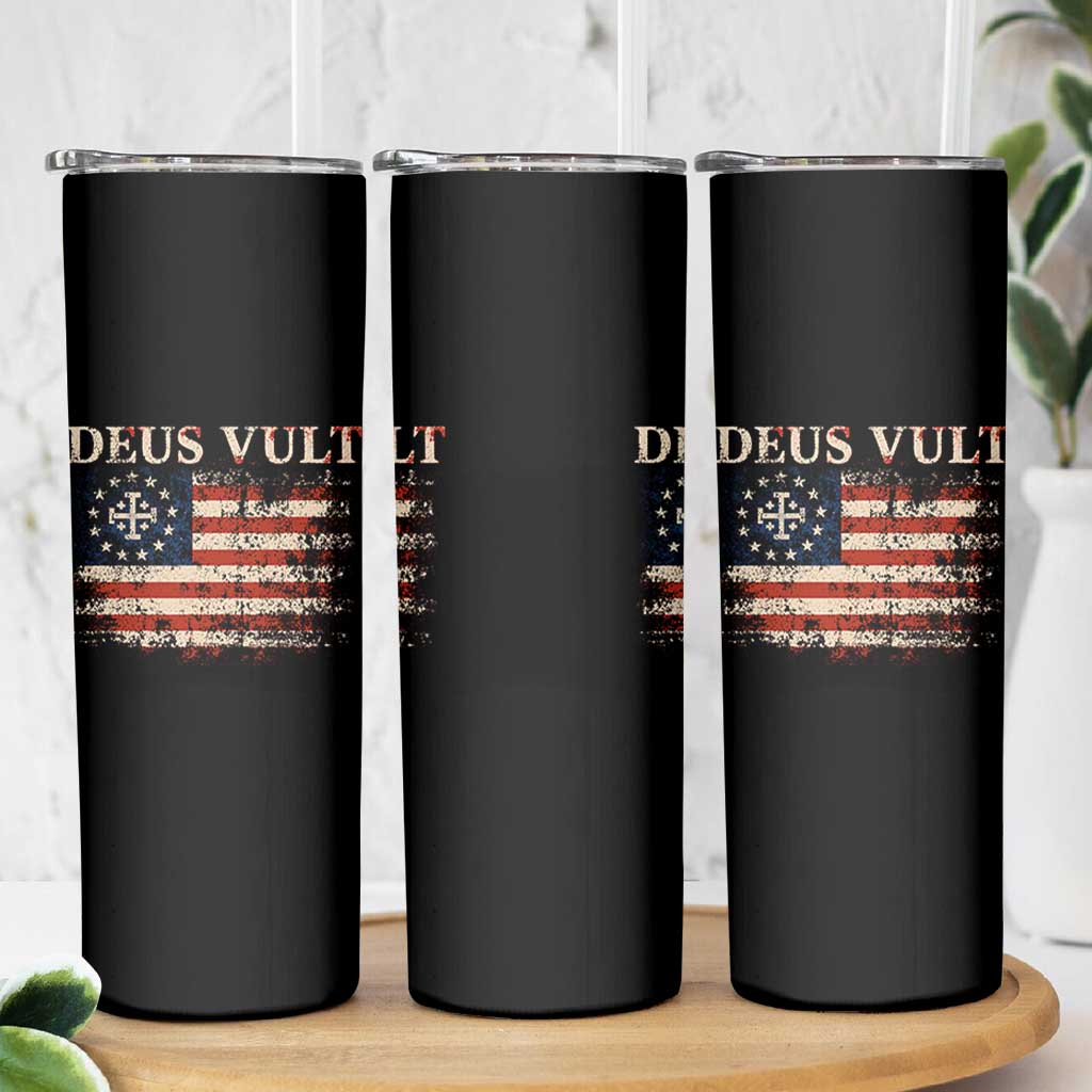 Catholic Knight Templar Crusader Cross Skinny Tumbler Vintage American Flag