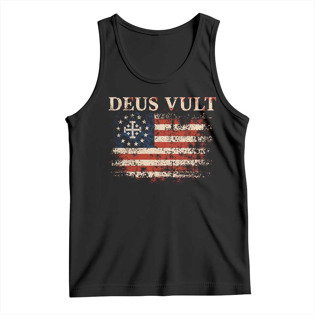 Catholic Knight Templar Crusader Cross Tank Top Vintage American Flag