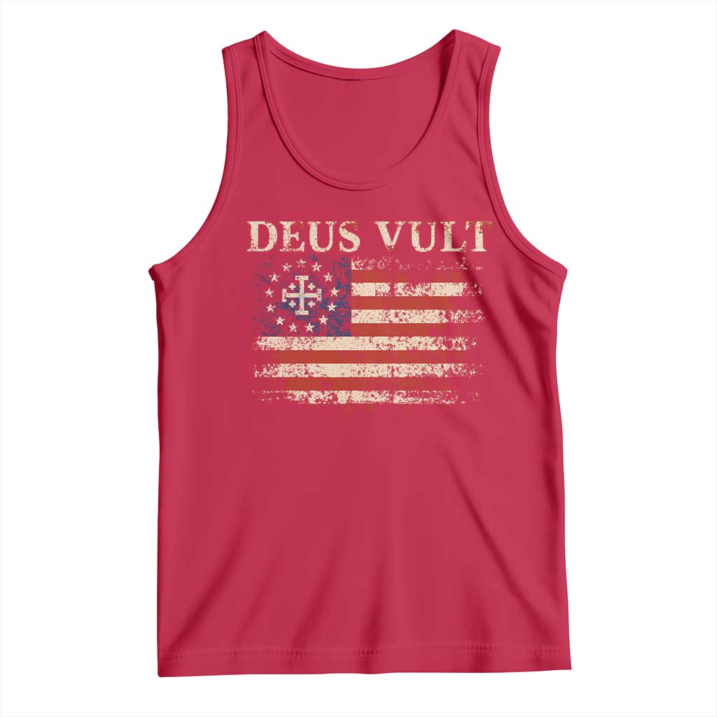 Catholic Knight Templar Crusader Cross Tank Top Vintage American Flag