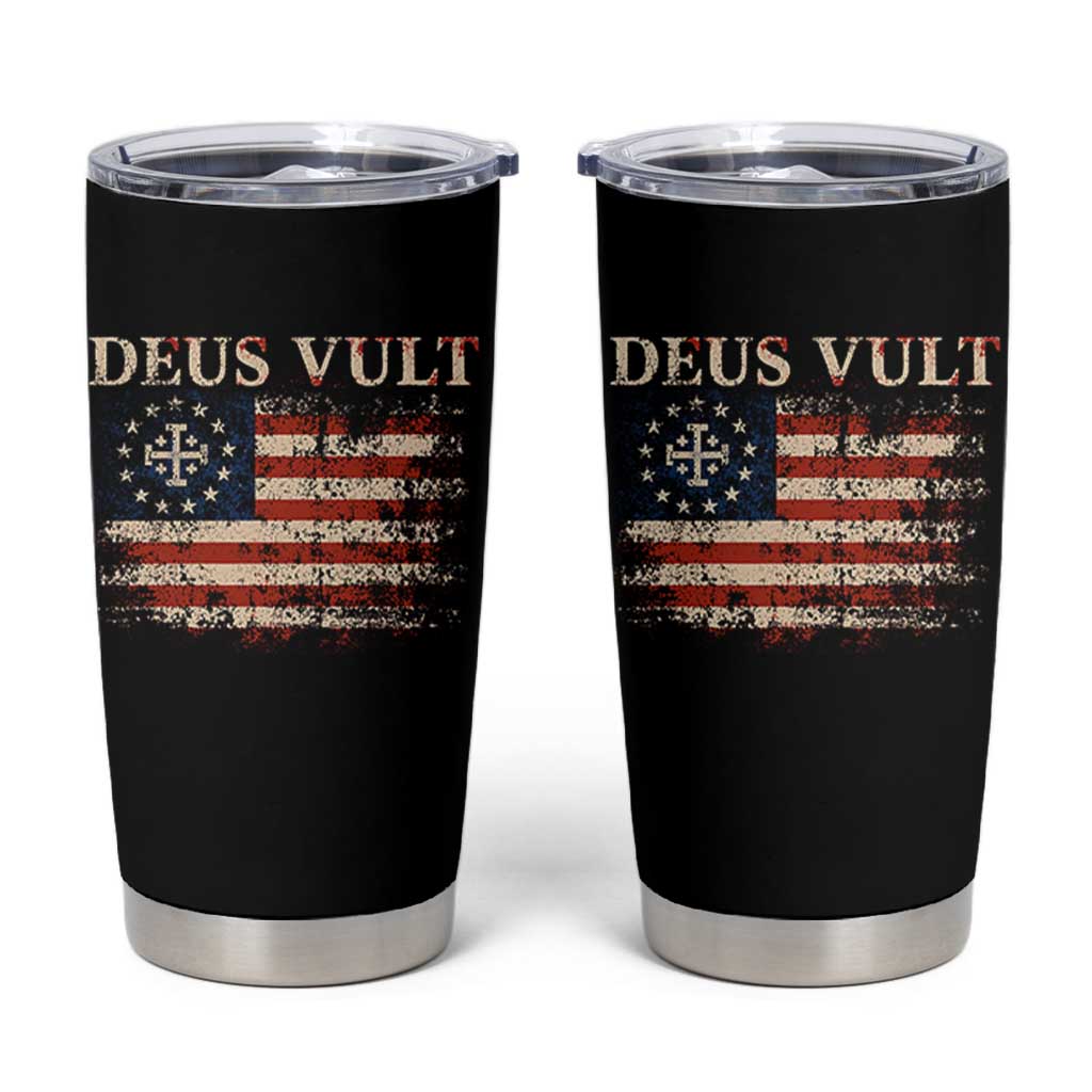 Catholic Knight Templar Crusader Cross Tumbler Cup Vintage American Flag