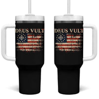 Catholic Knight Templar Crusader Cross Tumbler With Handle Vintage American Flag
