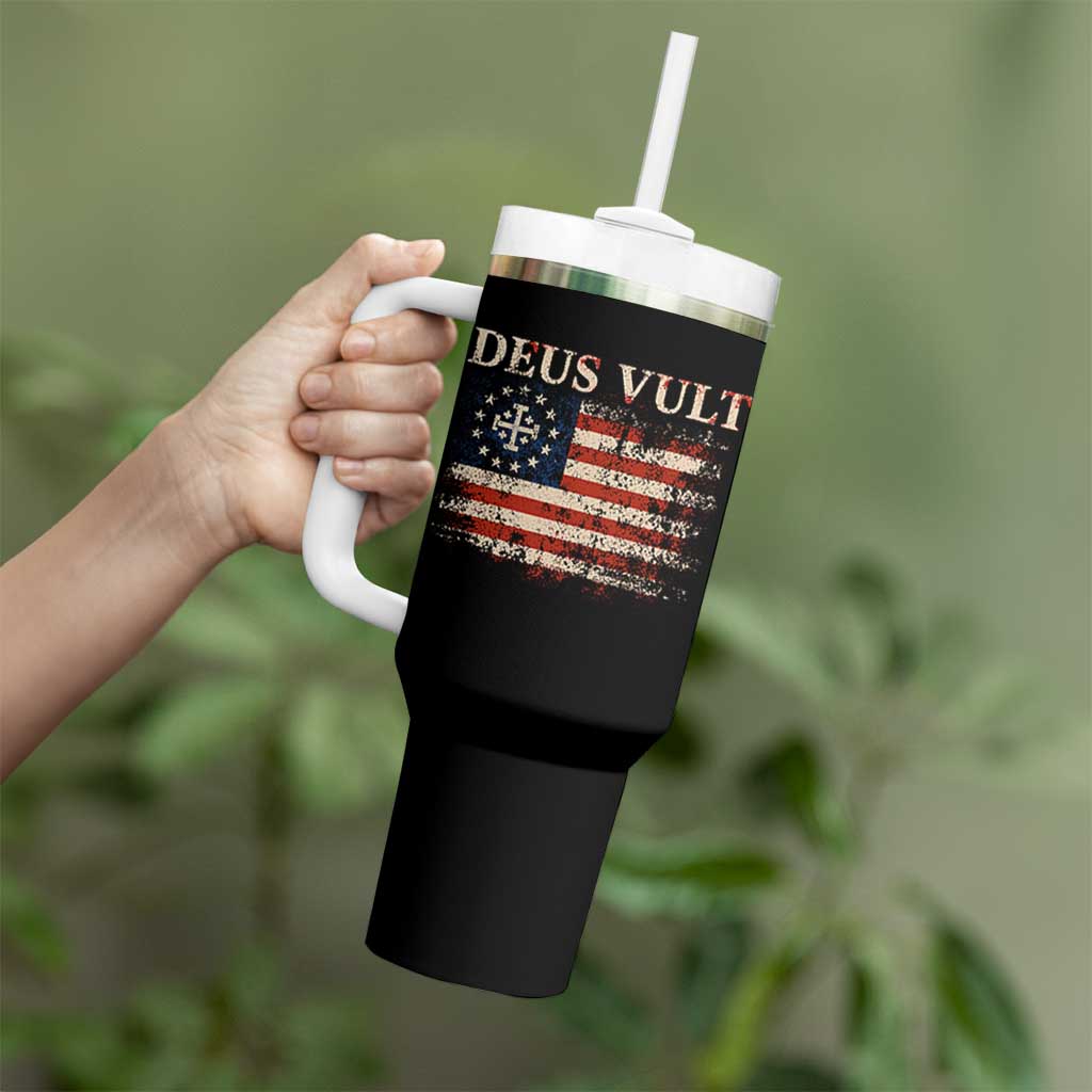 Catholic Knight Templar Crusader Cross Tumbler With Handle Vintage American Flag