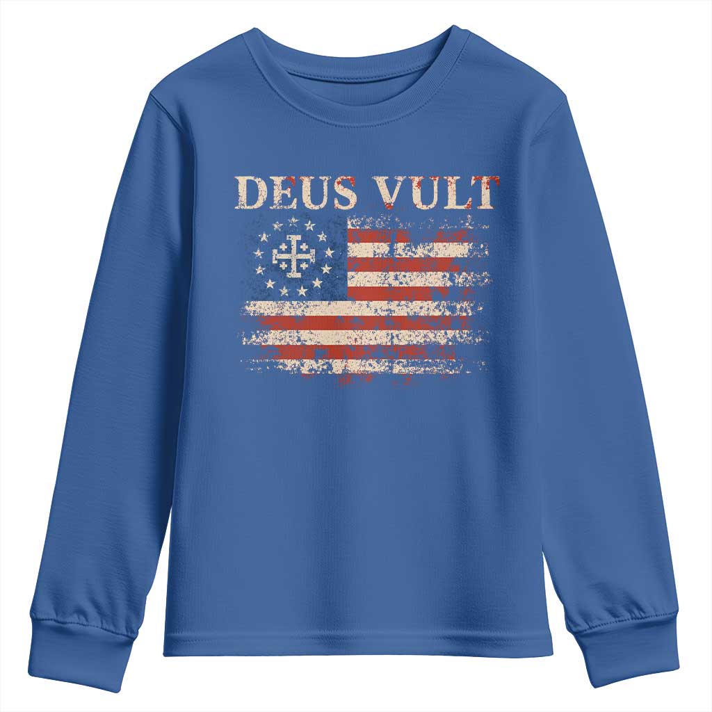 Catholic Knight Templar Crusader Cross Youth Sweatshirt Vintage American Flag