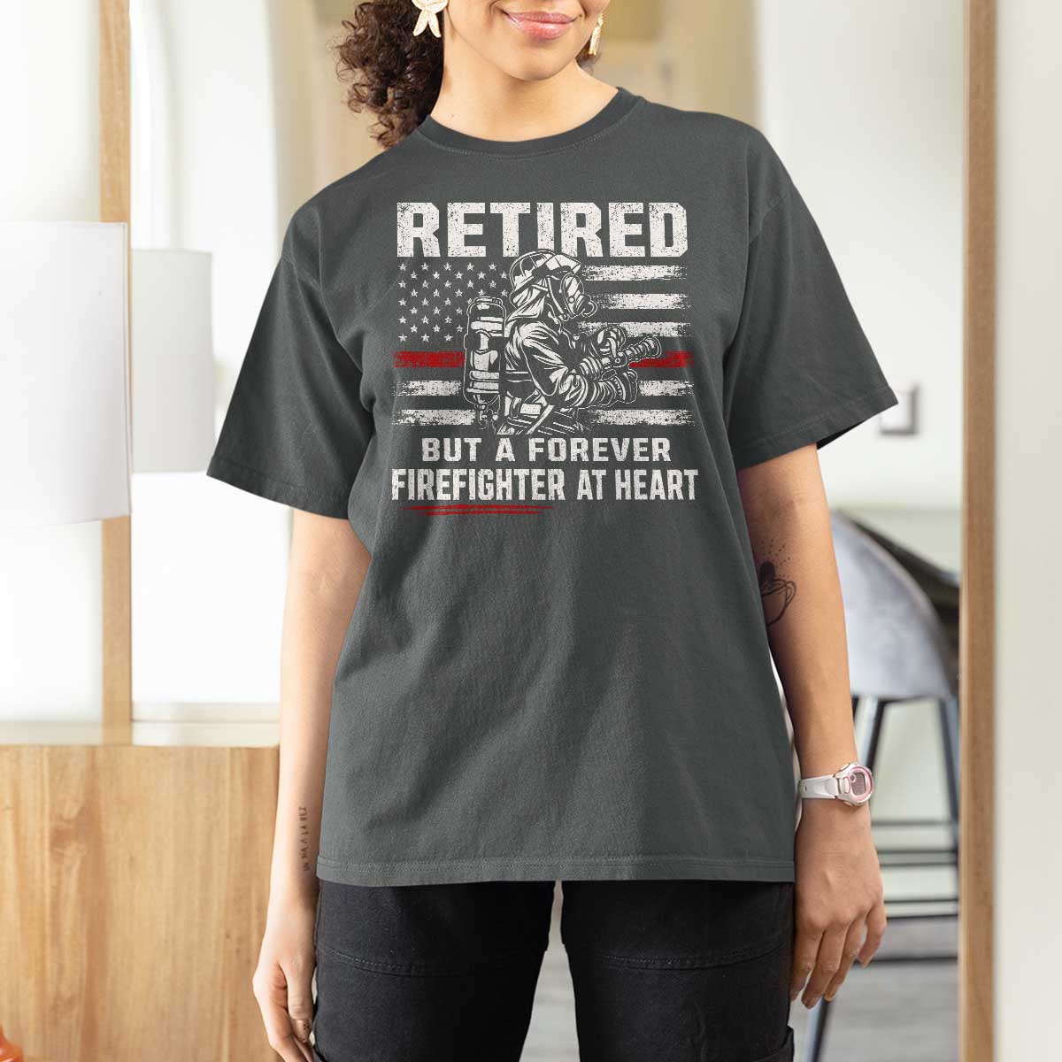 Retired Firefighter T Shirt For Women Fireman Pride 911 Rescue Retirement Gift