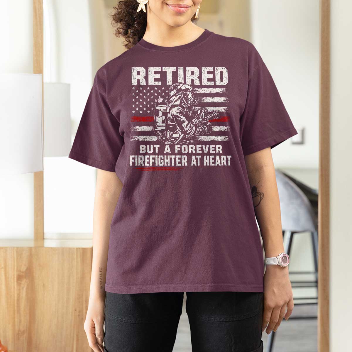 Retired Firefighter T Shirt For Women Fireman Pride 911 Rescue Retirement Gift