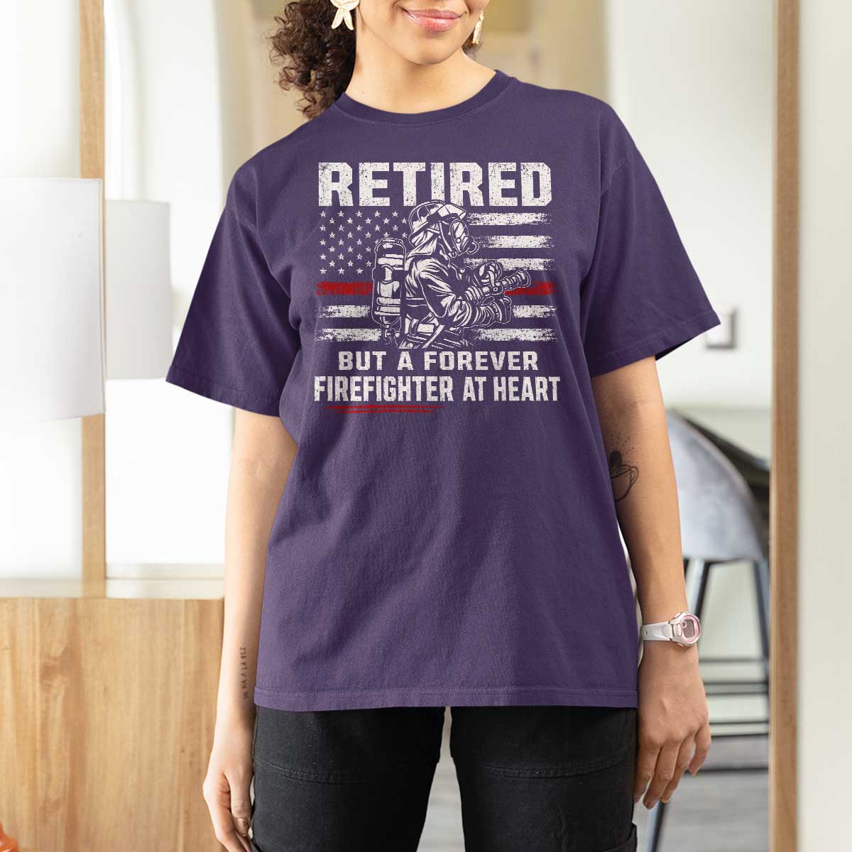 Retired Firefighter T Shirt For Women Fireman Pride 911 Rescue Retirement Gift