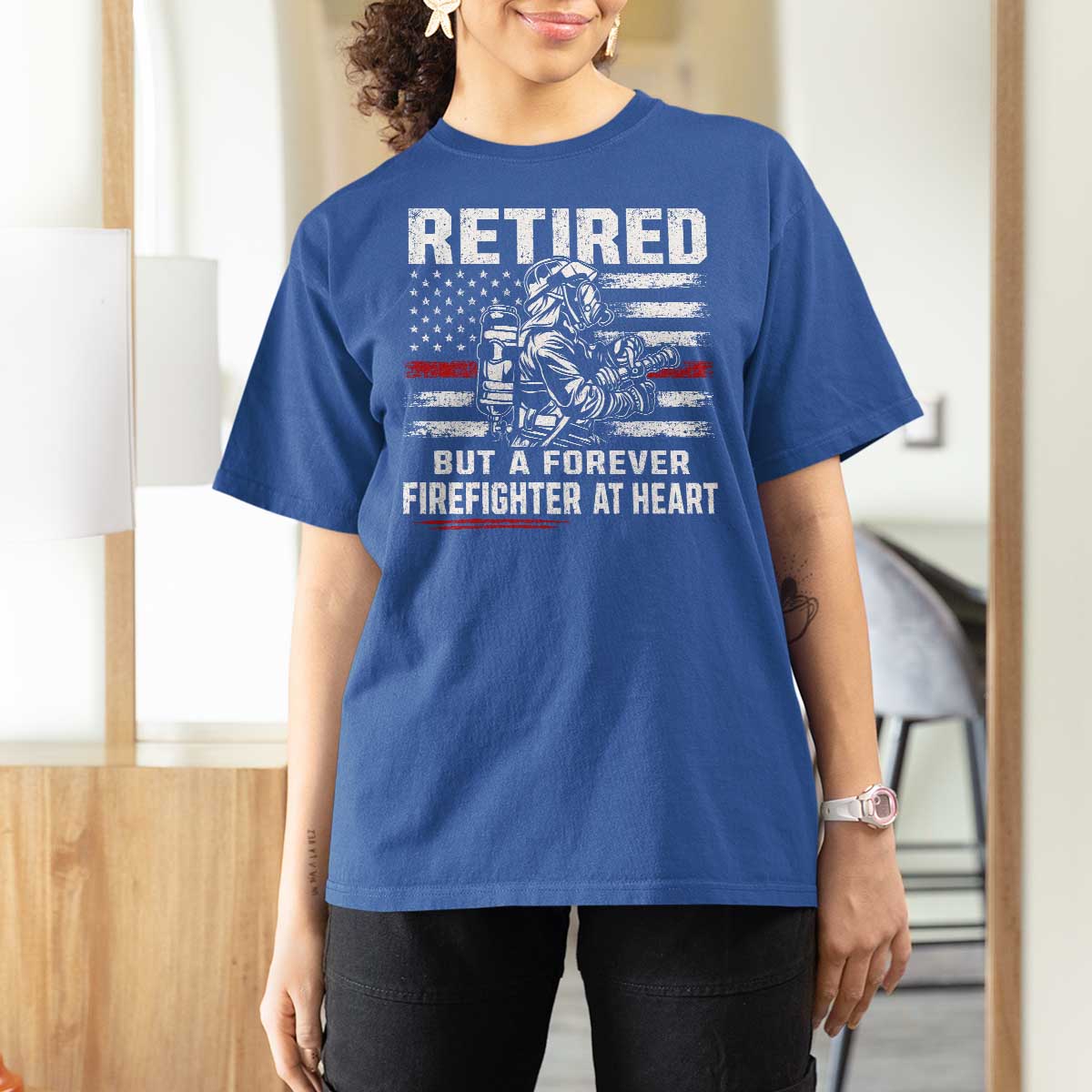Retired Firefighter T Shirt For Women Fireman Pride 911 Rescue Retirement Gift