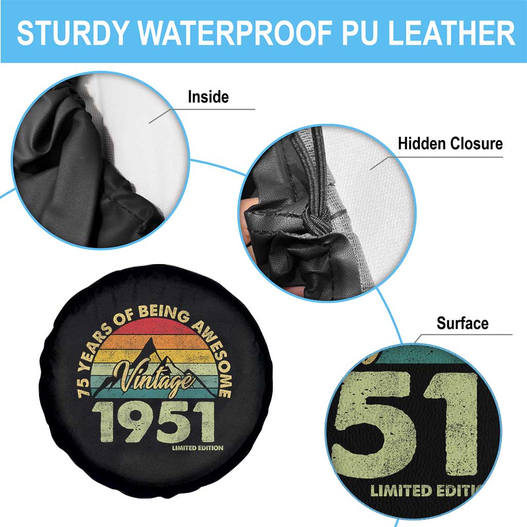 75th Birthday Spare Tire Cover Vintage 1951 Limited Edition 75 Year Old Gift